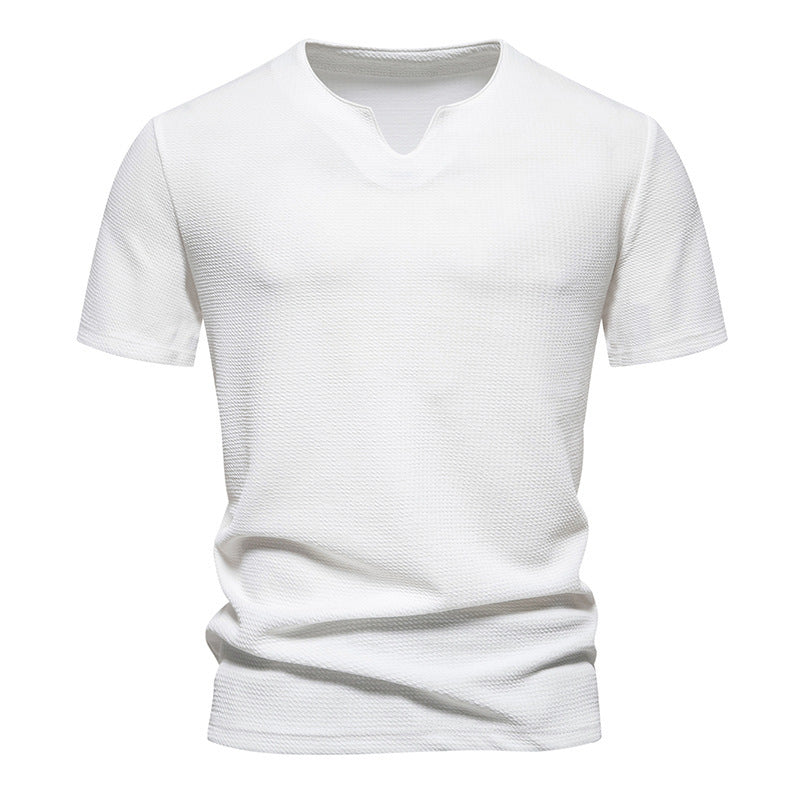 Men's Bubble Cloth V-neck T-shirt short Sleeve Shirt