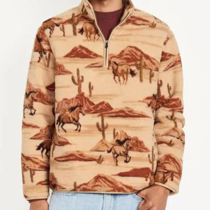 Digital Print Stand Collar Men's Street Zip-up Hoodie