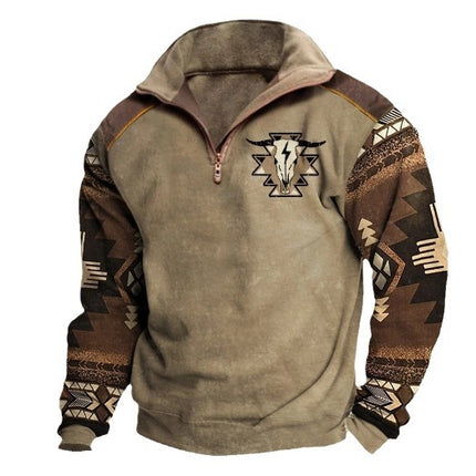 Digital Print Stand Collar Men's Street Zip-up Hoodie
