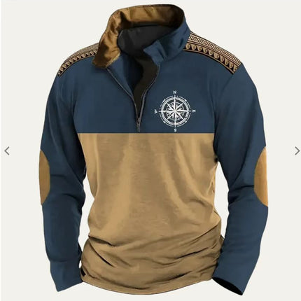 Digital Print Stand Collar Men's Street Zip-up Hoodie