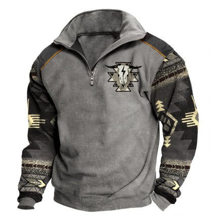 Digital Print Stand Collar Men's Street Zip-up Hoodie