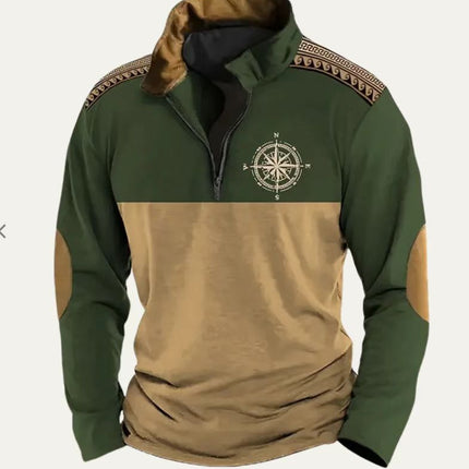 Digital Print Stand Collar Men's Street Zip-up Hoodie