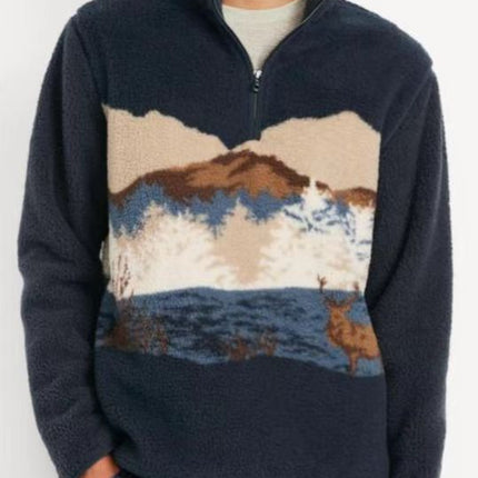 Digital Print Stand Collar Men's Street Zip-up Hoodie