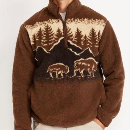 Digital Print Stand Collar Men's Street Zip-up Hoodie