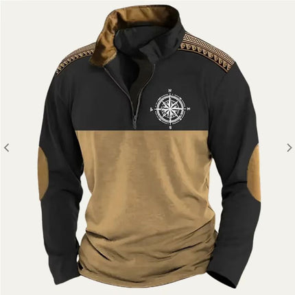 Digital Print Stand Collar Men's Street Zip-up Hoodie