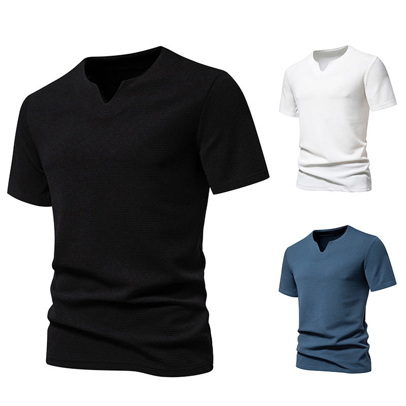 Men's Bubble Cloth V-neck T-shirt short Sleeve Shirt